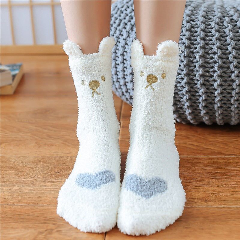 Xinmeiyue Coral Velvet Sleeping Socks Women's Velvet Thickened Mid-Tube Socks Winter Warm Home Sleeping Floor Socks