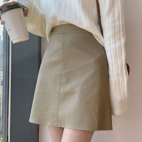 Autumn Leather Skirt  New Black PU Leather Hip Skirt Skirt High Waist Slim Small Skirt Solid Color Leather Skirt for Women