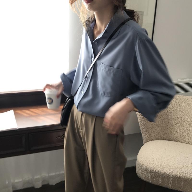 Elegant French shirt for women 2022 autumn new Korean chic solid color simple temperament long-sleeved lapel shirt