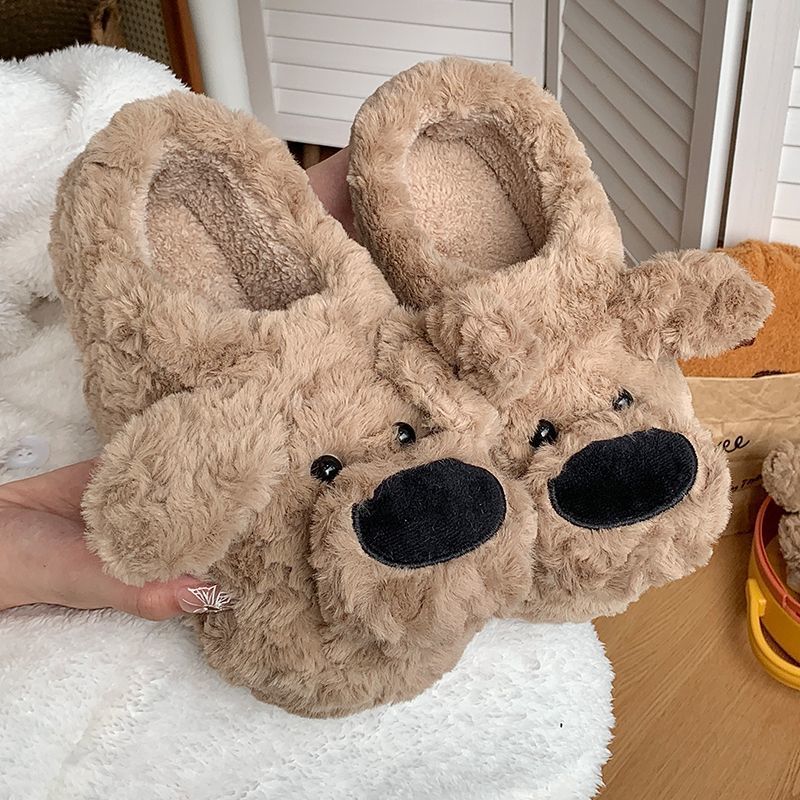 Hanhan Big Nose Dog Cotton Slippers for Men and Women Winter Couples Cute Outdoor Wear Home Non-Slip Warm Furry Slippers for Holidays
