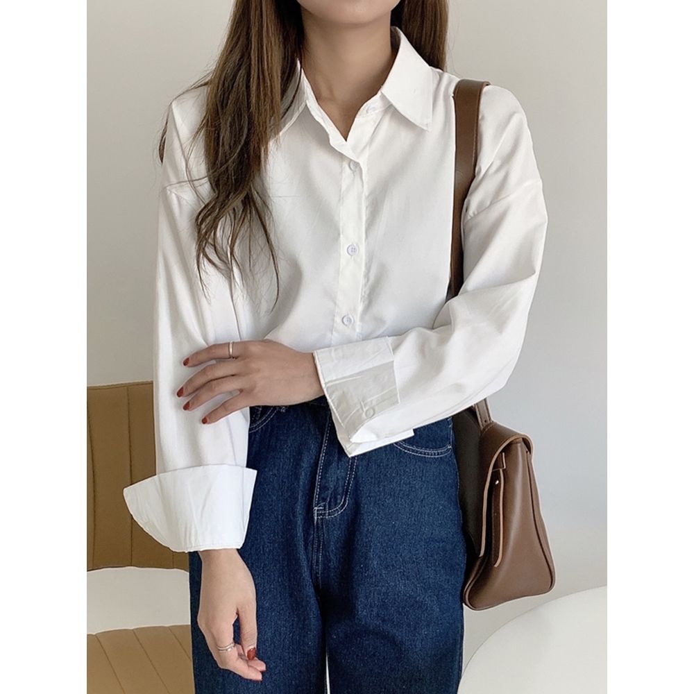 2023 spring new white shirt long-sleeved shirt slim chic high-end design niche polo shirt women's clothing