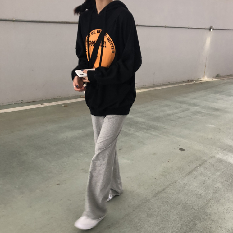 實拍~韓版新款寬鬆chic拼色圖案印花長袖連帽衛衣