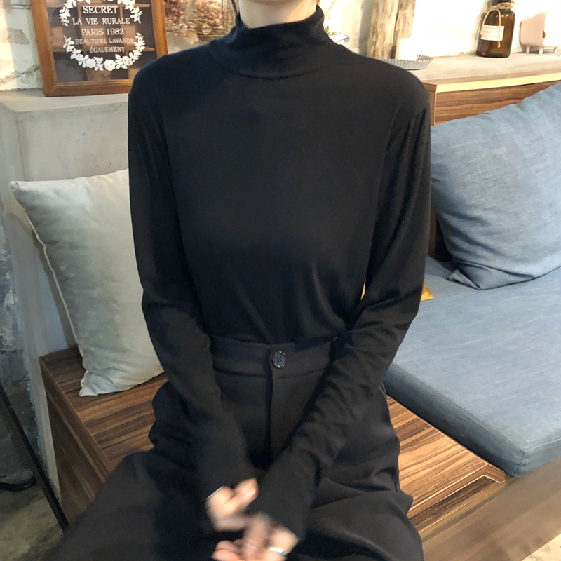 實拍秋冬韓版新款純色修身顯瘦半高領百搭打底衫