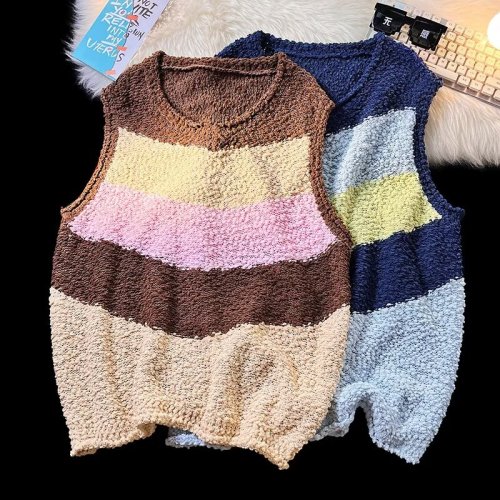 Round neck sweater vest for men autumn new trendy brand Japanese style lazy style color matching college style loose pullover sweater