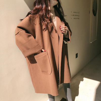 Plus size women's 200 pounds autumn and winter woolen windbreaker coat for fat girls, loose mid-length woolen coat