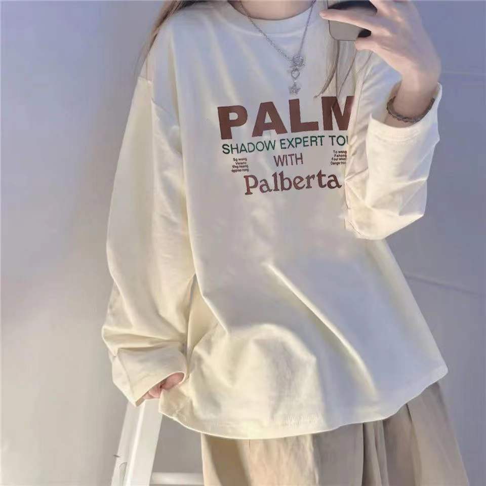 2022 spring and autumn new long-sleeved Korean style tops ins college style long-sleeved women's t-shirt students Korean style loose bottoming shirt
