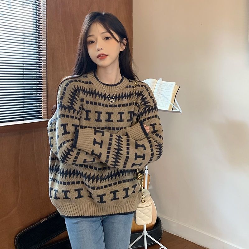 2022 Autumn and Winter New Loose Large Size Lazy Style Pullover Retro Soft Waxy Outerwear Internet Celebrity Knitted Sweater for Women