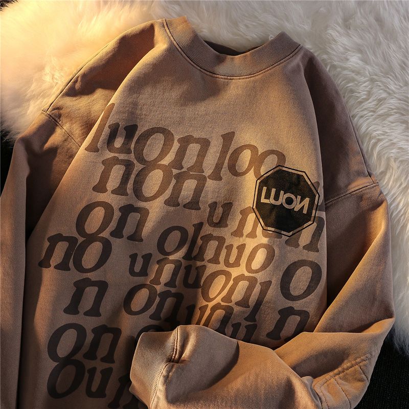 American hiphop retro khaki letter sweatshirt for women spring and autumn loose national trend ins street style niche top