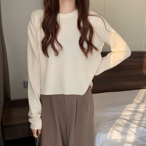 Round neck bottoming sweater for women, fall and winter inner and outer sweaters, 2023 new trendy loose short long-sleeved tops