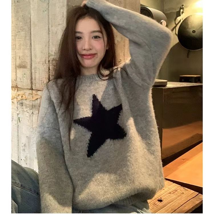 Winter thickened fashion outer sweater women's pullover bottoming sweater large size loose round neck lazy style inner wear