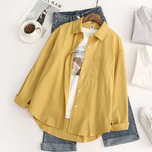 New spring shirts for women, solid color, versatile, temperament shirts, long-sleeved outer tower jackets, casual spring styles, trendy tops