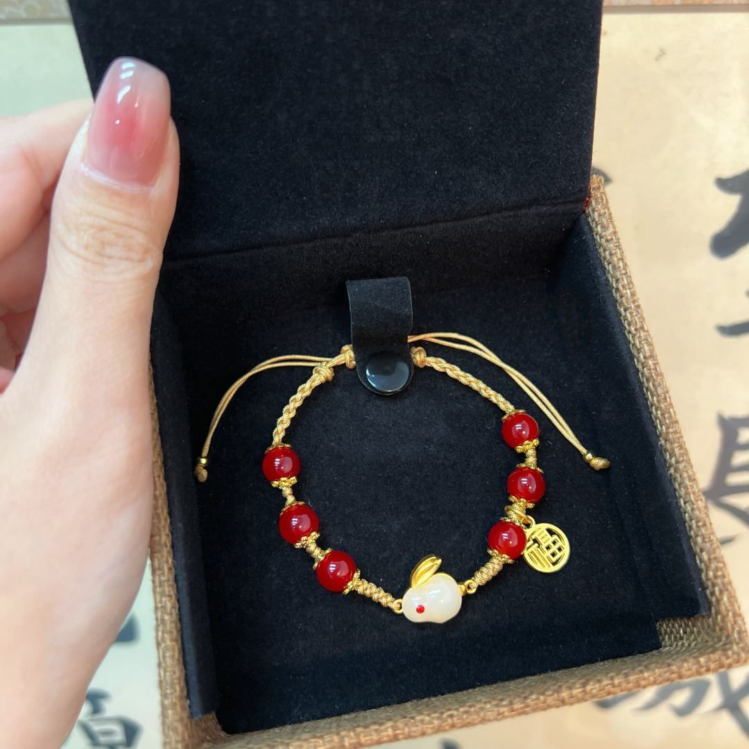 Mid-Autumn Festival gift pure handmade blessing jade rabbit bracelet material package Mother's Day gift for girlfriend 520