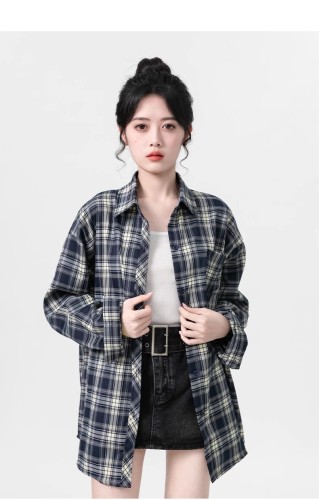 POLO collar plaid long-sleeved shirt for women 2024 spring and autumn new retro Hong Kong style casual thin shirt jacket top