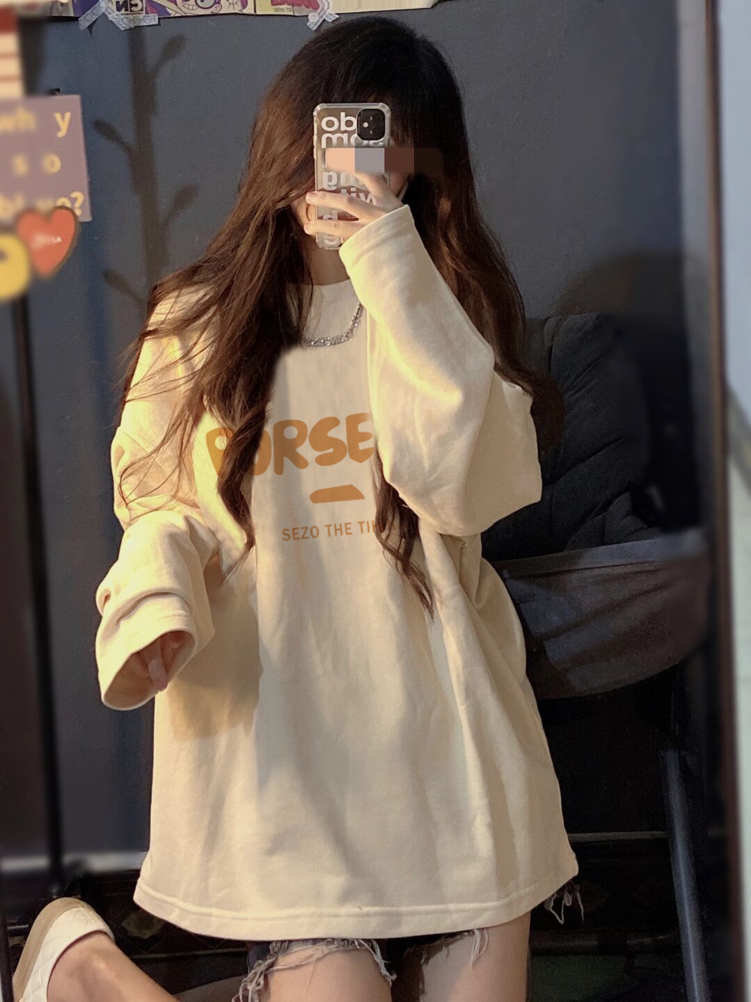 Apricot long-sleeved T-shirt bottoming shirt for women in spring and autumn new American retro loose and chic inner top for small people
