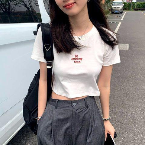 夏季新款ins簡約短袖上衣辣妹短款T恤女潮