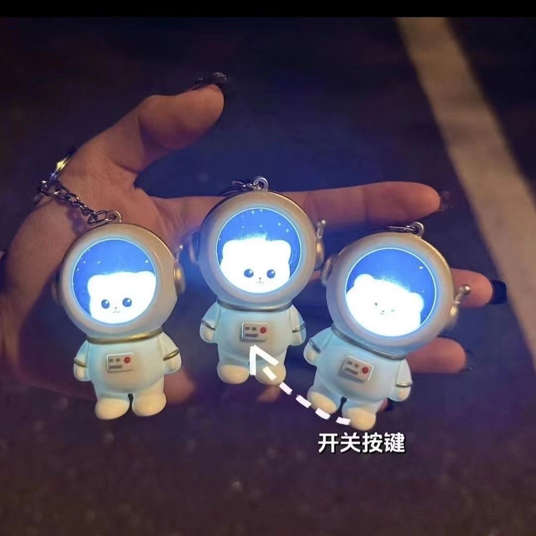 Cute glowing space bear cartoon keychain starry sky astronaut couple pendant car bag backpack accessories