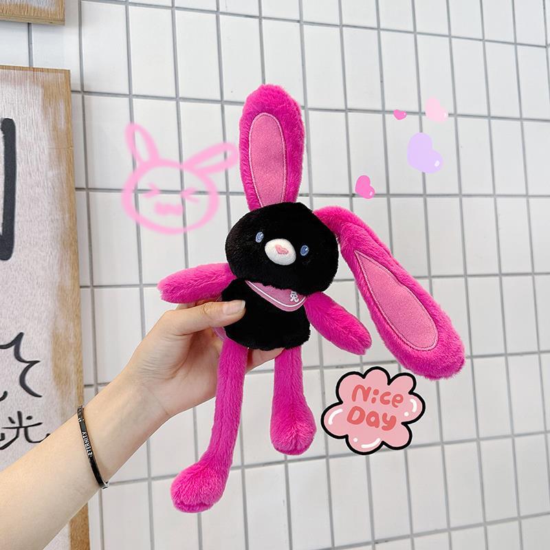 Internet celebrity dopamine ear pull rabbit keychain bag pendant cartoon girl heart plush pendant female gift