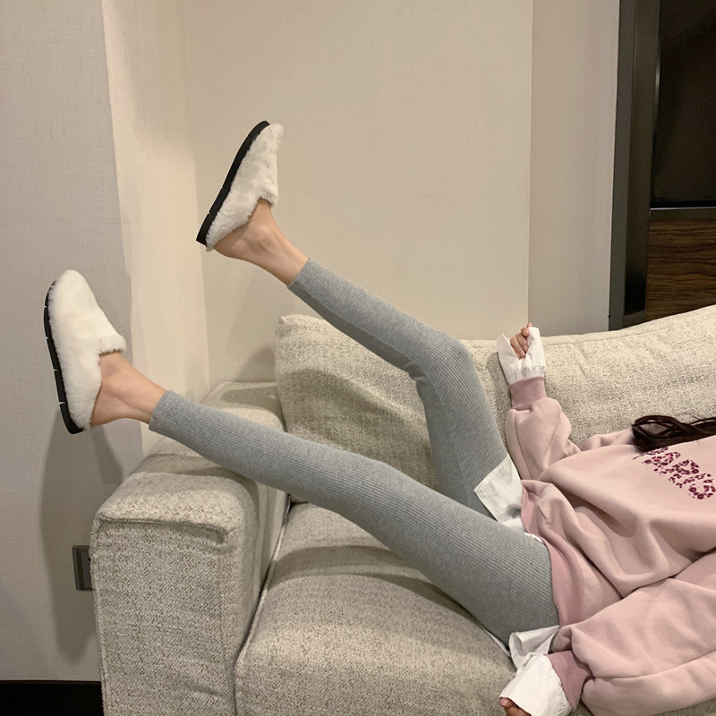 實拍~ 加厚加絨螺紋打底褲女外穿修身顯瘦小腳緊身褲