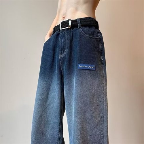 2024 Autumn New Fashion Brand High Street Loose Jeans Men's Straight Retro Washed Vintage Wide Leg Pants