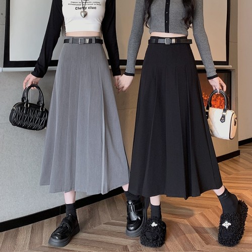 150 small pleated skirt mid-length women's high-waisted A-line hip-hugging xs tall college-style suit skirt spring and autumn