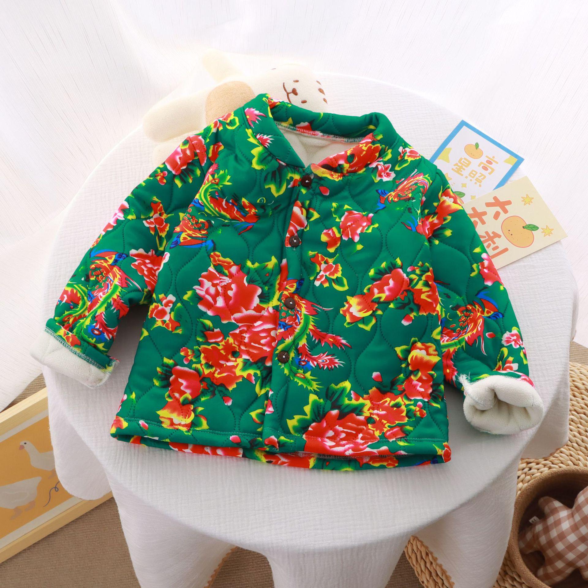 Children's floral cotton-padded jackets, thickened cotton-padded jackets, ethnic style boys and girls' small coats, trendy street-style national dynasty floral cotton-padded jackets