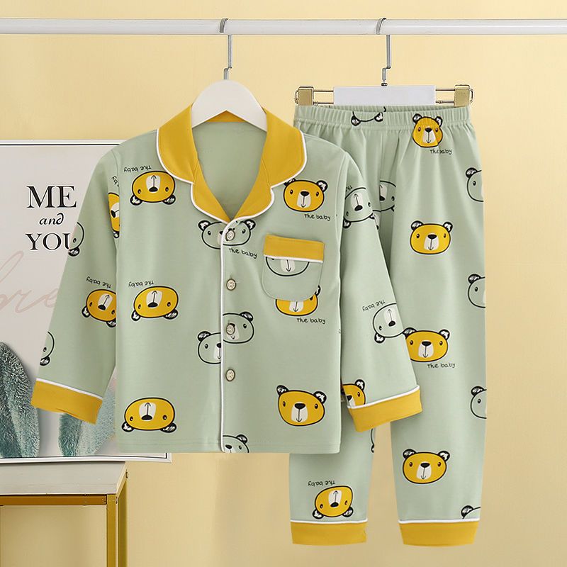 100% cotton children's pajamas for boys and girls spring and autumn cotton home clothes soft and comfortable air-conditioned clothes warm pajamas sets