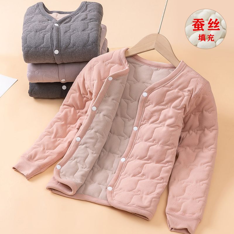 Children's lining cotton-padded jackets for boys and girls, inner-wearing cotton-padded jackets for middle-aged and older children, school uniforms, artifacts, baby silk warm cotton-padded jackets