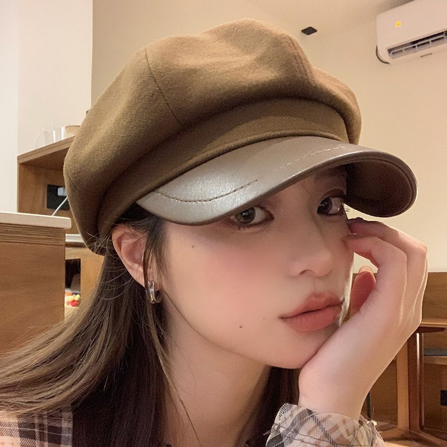 Japanese all-match beret women's autumn face-showing small literary street casual retro British style newsboy painter hat