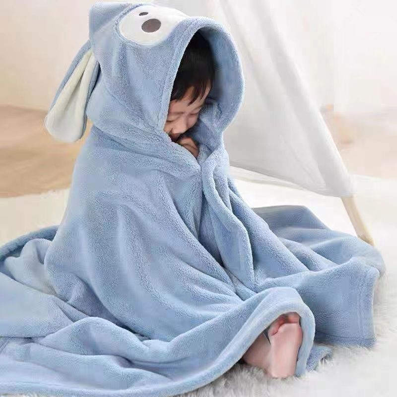 Thickened baby bath towel, children's hooded bath towel for bathing, coral velvet baby cloak, more absorbent and softer than pure cotton bathrobe