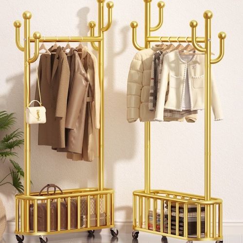 Nordic movable coat rack, home bedroom floor-standing clothes rack, light luxury multi-functional storage cactus clothes rack
