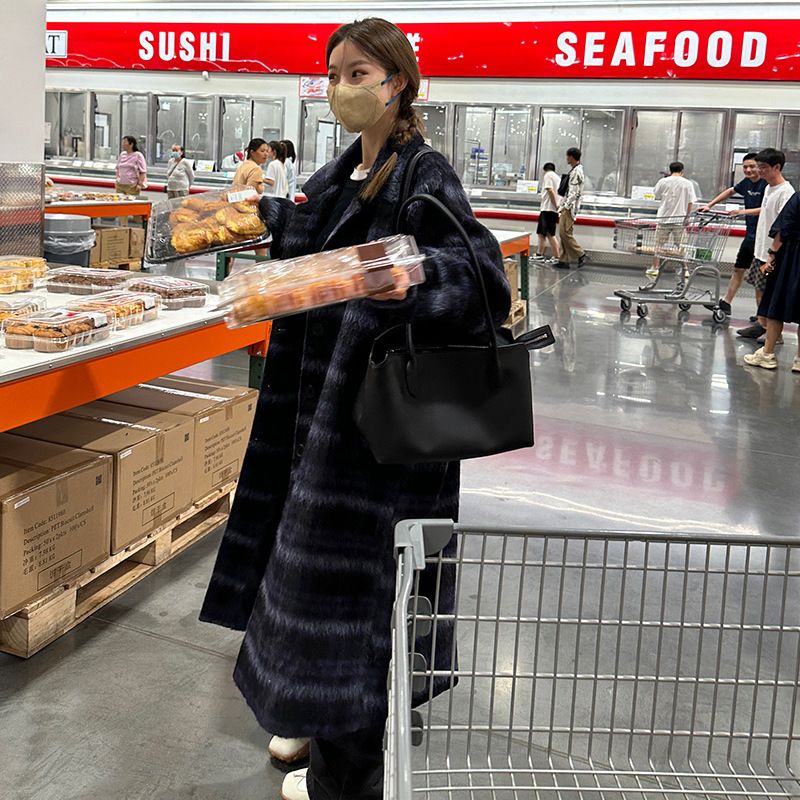 Autumn and winter Korean style over-the-knee retro long loose plaid woolen wool coat for women