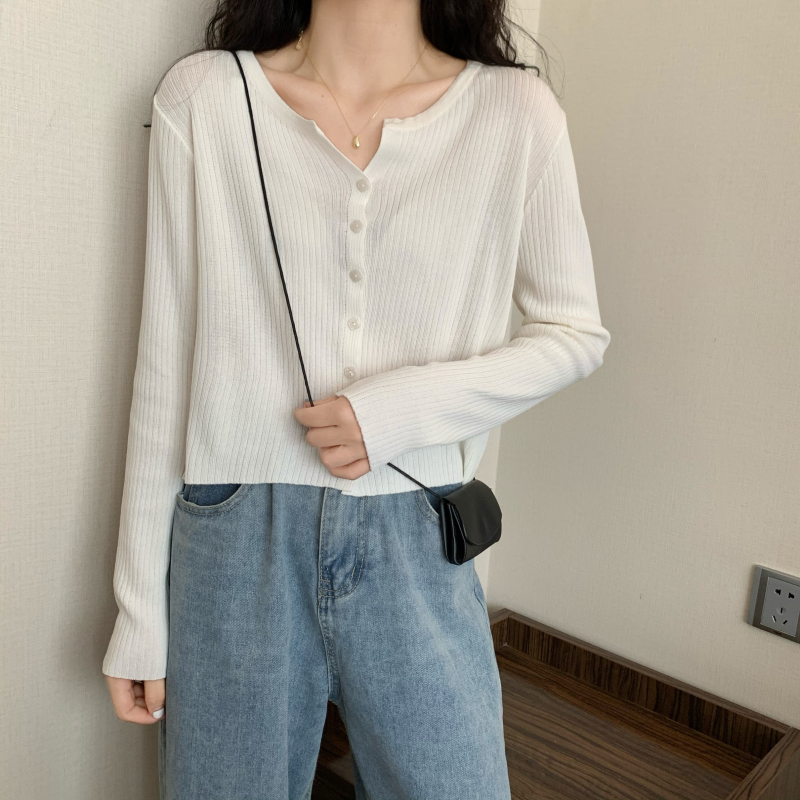 Real shot of large size Korean style versatile loose sun protection clothing retro knitted sweater jacket top for women