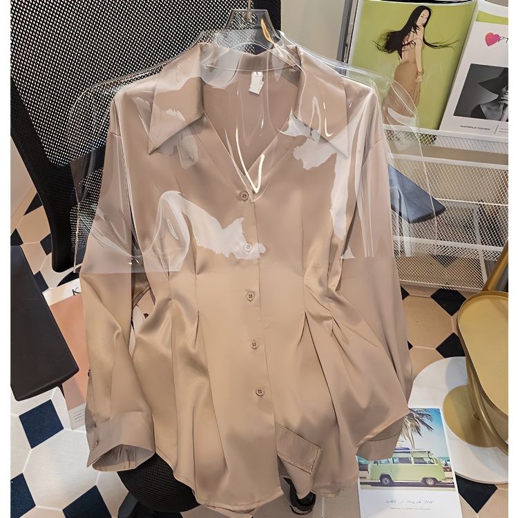 Plus size women's waist V-neck swallowtail shirt 2023 spring design niche chic mid-length shirt trend