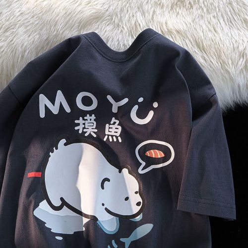 200g heavy 100 pure cotton niche loose and versatile Korean version ins summer cartoon couple outfit short sleeves for male and female students