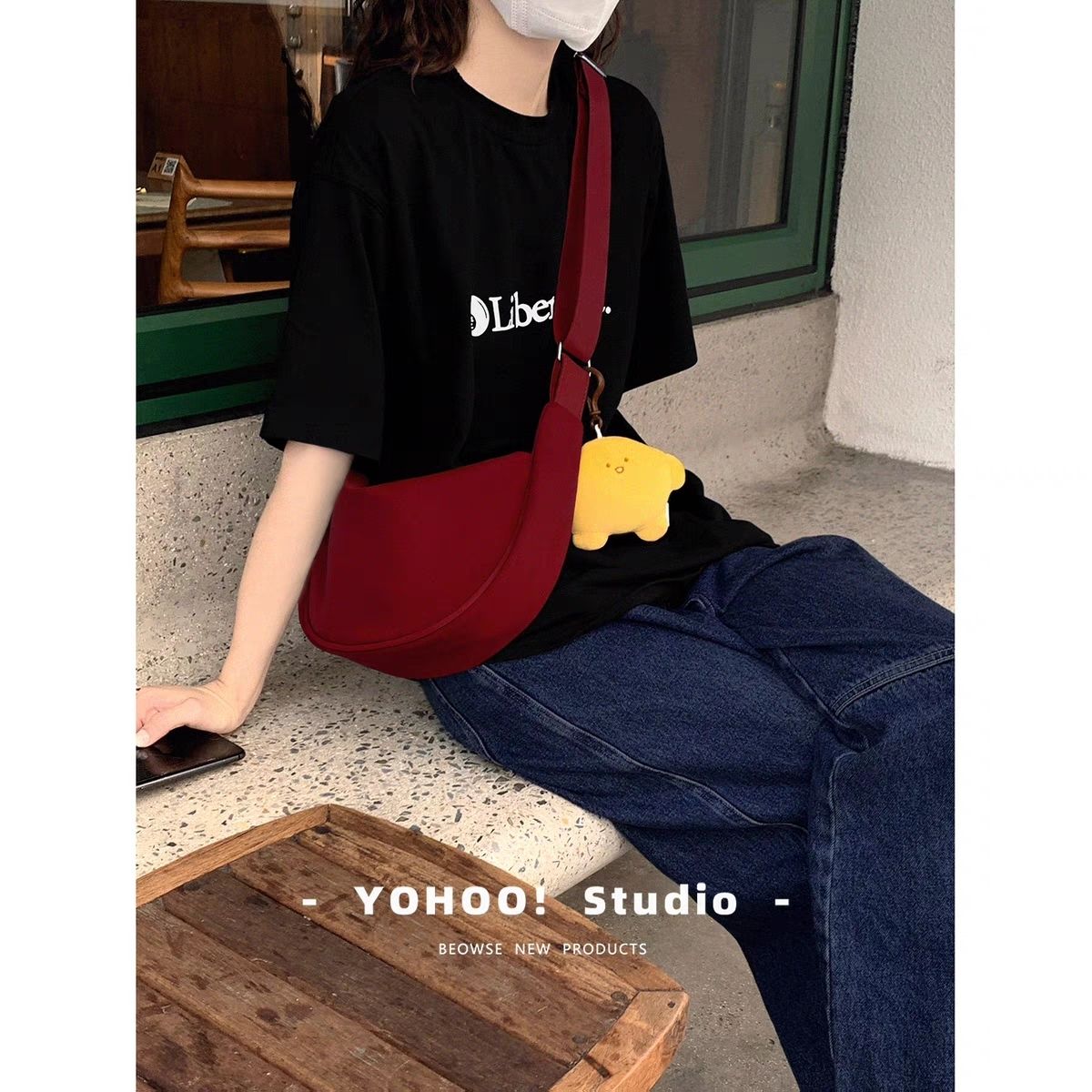 Nylon Japanese ins single shoulder simple solid color versatile crossbody small bag female mobile phone bag canvas dumpling bag backpack