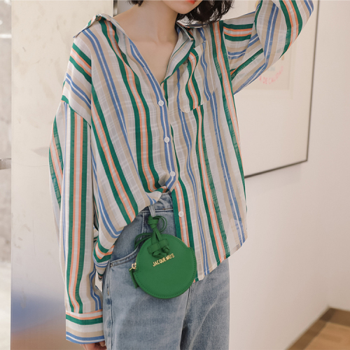 Real shot 2024 spring chiffon shirt women's design top new loose striped shirt