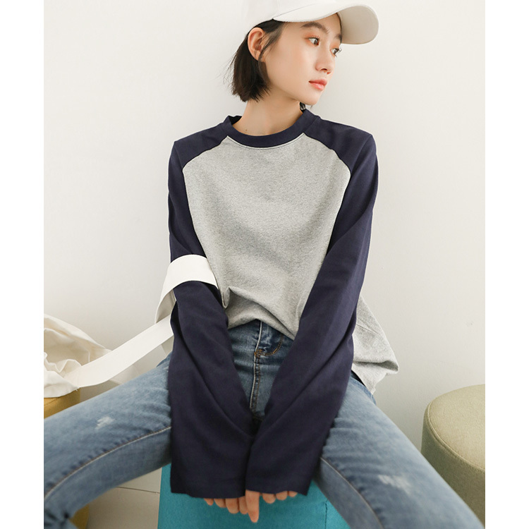 Actual shot of 2024 spring niche new Korean style contrasting color loose large size bottoming T-shirt