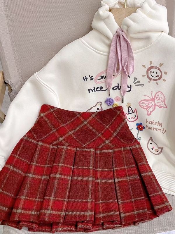 Girls pleated skirt autumn and winter new children's Korean version children's retro plaid skirt college style baby skirt short skirt