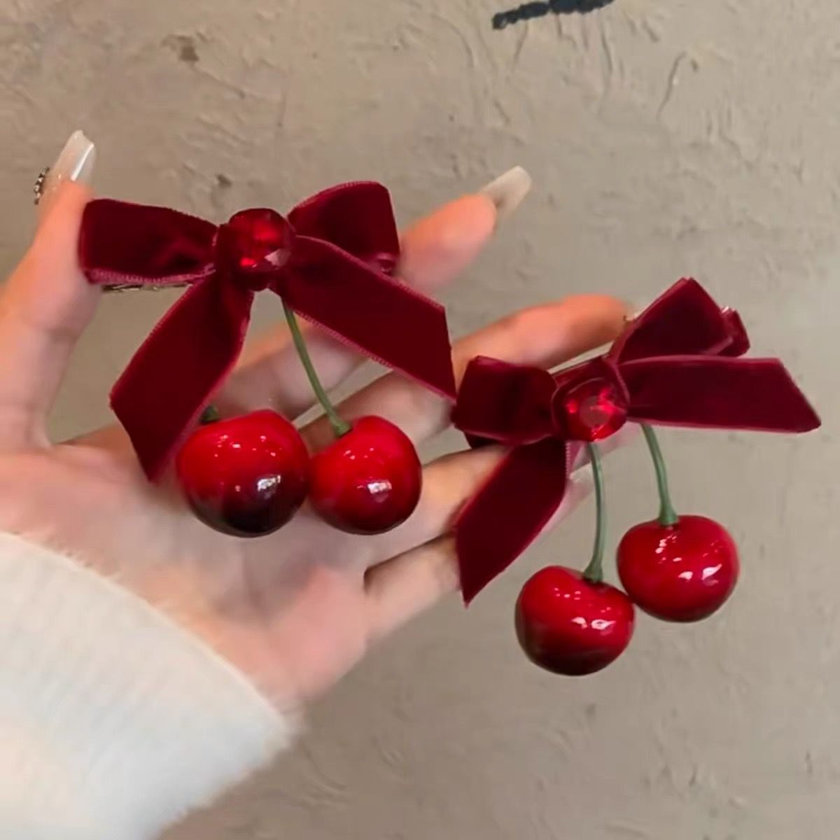 Winter atmosphere cherry red bow velvet hairpin women's back half-tied hairpin headband hair accessories