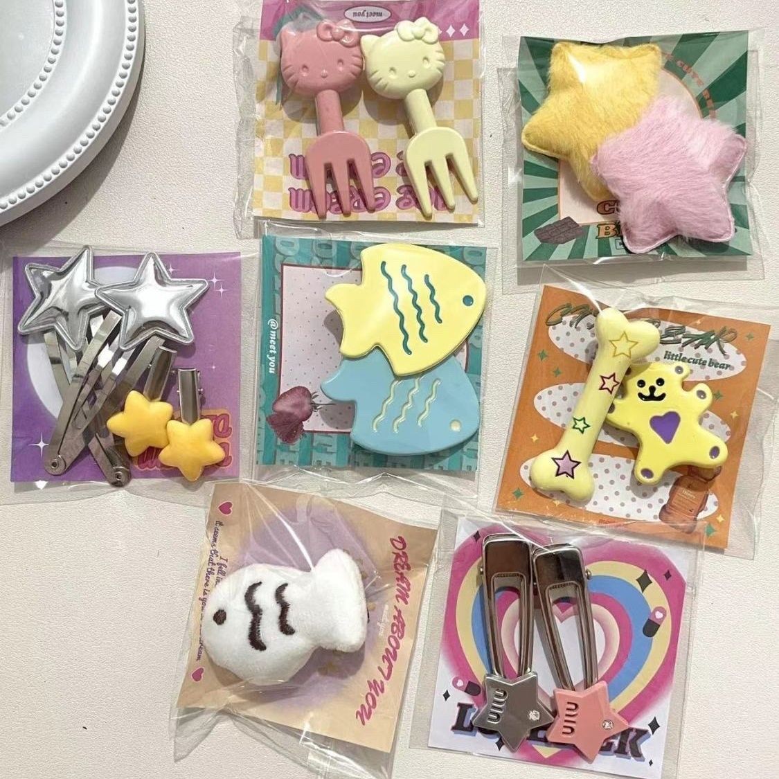 Sweet girl student kitty hairpin plush star cute little fish hairpin bangs side clip