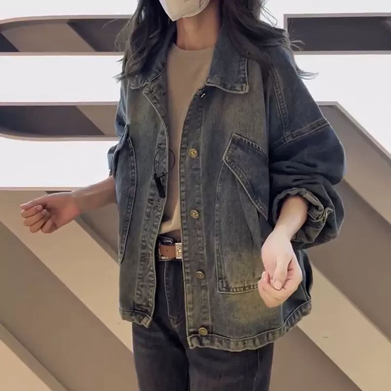 2023 Spring and Autumn New Korean Style Retro Student Embroidery Loose Large Size Short Denim Jacket Women's Clothes
