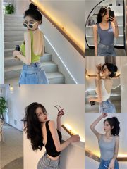 Actual shot of the new beautiful back-covering belly-covering tank top with breast pads and sexy leaky back top