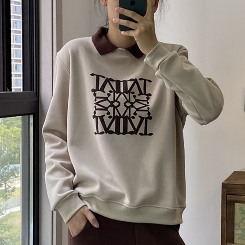 Fake two-piece velvet sweatshirt for women, high-end right-shoulder slim long-sleeved casual loose top, thickened fashionable versatile jacket
