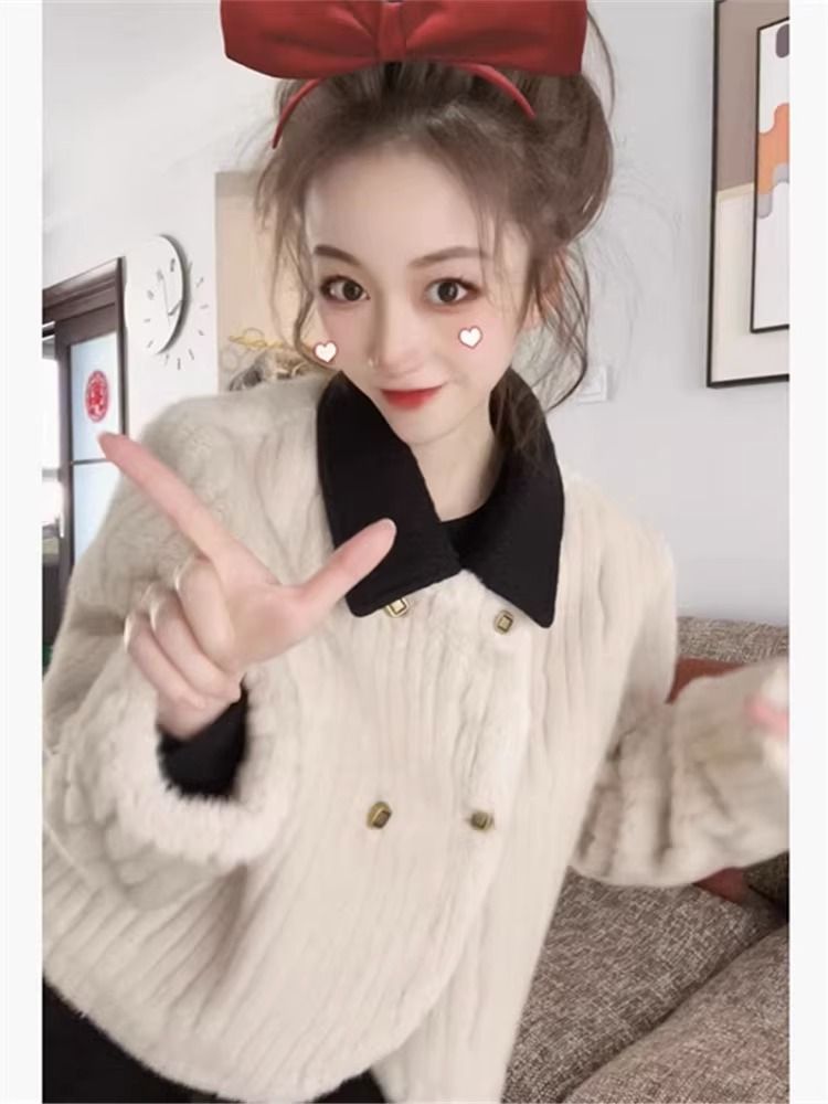 Lapel high-end small fragrant style short coat for women 2023 new niche chic gentle style furry age-reducing top