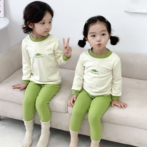Autumn and winter children's thermal underwear set boys and girls German velvet turtleneck autumn clothes long pants baby home clothes pajamas