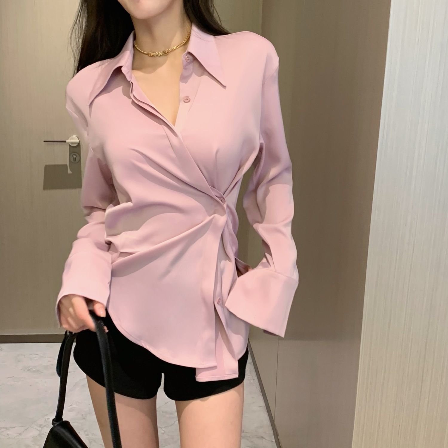 Summer super slim design, slightly see-through shirt, thin polo collar long-sleeved sun protection shirt for women