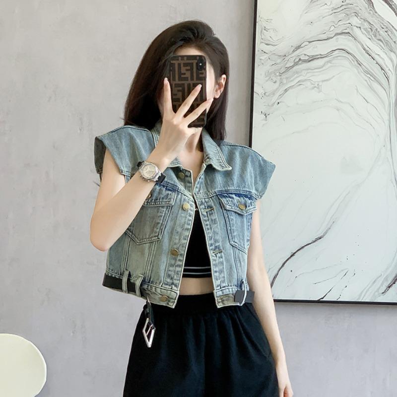 Designed denim vest for women summer new thin loose waistcoat with sleeveless short jacket top