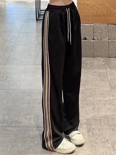 [Real shot] Spring retro sports casual pants straight-leg drape floor-length wide-leg pants