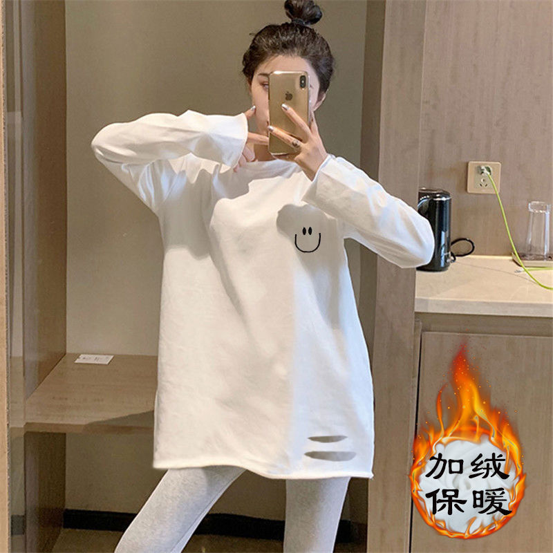 White velvet bottoming shirt for women, autumn and winter new style t-shirt, long-sleeved T-shirt, mid-length top, ins trend