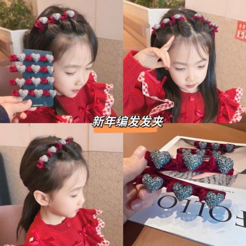 New Year red flocking love braided hair clip temperament New Year red princess head clip headdress